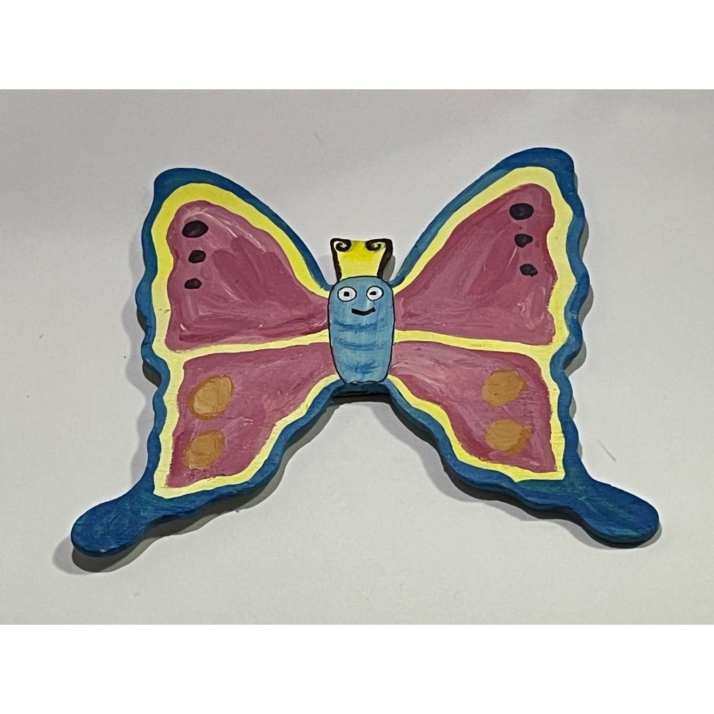 Original Handmade Butterfly Magnet Colorful Painting Hippie‎ Art Outsider Fridge